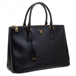 Pre Owned Prada Black Saffiano Lux Leather Medium Galleria Double Zip Tote