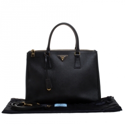 Pre Owned Prada Black Saffiano Lux Leather Medium Galleria Double Zip Tote