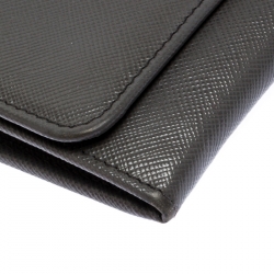 Prada Grey Saffiano Lux Leather Wallet on Chain