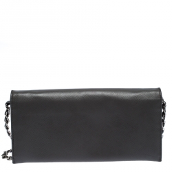 Pre Owned Prada Grey Saffiano Lux Leather Wallet on Chain