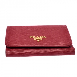Pre Owned Prada Red Leather Trifold Wallet