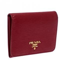 Pre Owned Prada Red Leather Trifold Wallet