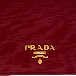 Pre Owned Prada Red Leather Trifold Wallet