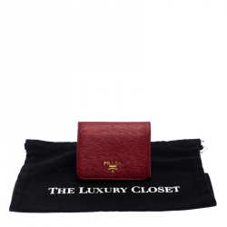 Pre Owned Prada Red Leather Trifold Wallet