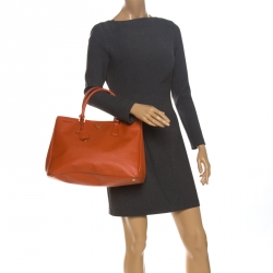 Pre Owned Prada Orange Saffiano Lux Leather Large Gardener's Tote