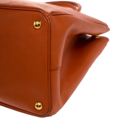 Pre Owned Prada Orange Saffiano Lux Leather Large Gardener's Tote