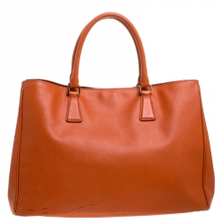 Pre Owned Prada Orange Saffiano Lux Leather Large Gardener's Tote