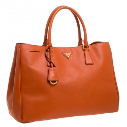 Pre Owned Prada Orange Saffiano Lux Leather Large Gardener's Tote