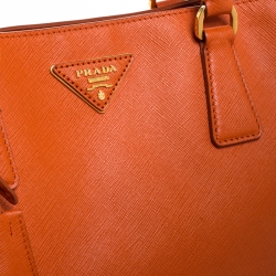 Pre Owned Prada Orange Saffiano Lux Leather Large Gardener's Tote