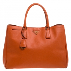 Pre Owned Prada Orange Saffiano Lux Leather Large Gardener's Tote