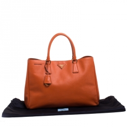 Pre Owned Prada Orange Saffiano Lux Leather Large Gardener's Tote