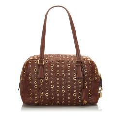 Pre Owned Prada Brown Grommet Leather Shoulder Bag