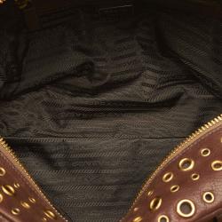 Pre Owned Prada Brown Grommet Leather Shoulder Bag