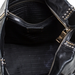 Pre Owned Prada Black Leather Gold/Silver Studded Tote