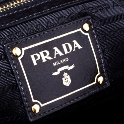 Pre Owned Prada Black Leather Gold/Silver Studded Tote