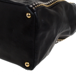 Pre Owned Prada Black Leather Gold/Silver Studded Tote