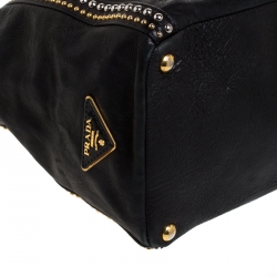 Pre Owned Prada Black Leather Gold/Silver Studded Tote
