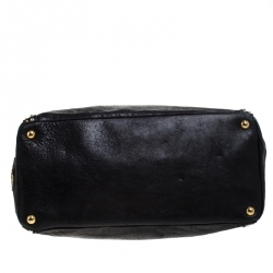 Pre Owned Prada Black Leather Gold/Silver Studded Tote