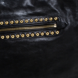 Pre Owned Prada Black Leather Gold/Silver Studded Tote