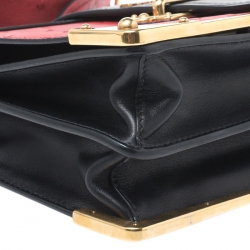 Pre Owned Prada Black/Red Leather and Ostrich Cahier Flap Shoulder Bag