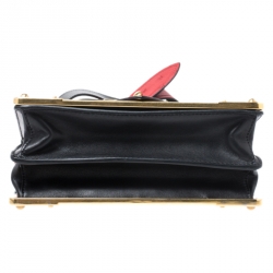 Pre Owned Prada Black/Red Leather and Ostrich Cahier Flap Shoulder Bag