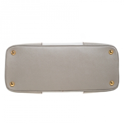 Pre Owned Prada Grey/Off White Saffiano Lux Leather Medium Promenade Tote