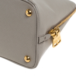 Pre Owned Prada Grey/Off White Saffiano Lux Leather Medium Promenade Tote