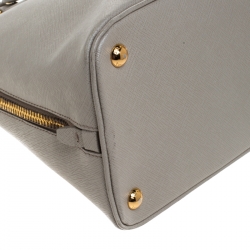 Pre Owned Prada Grey/Off White Saffiano Lux Leather Medium Promenade Tote
