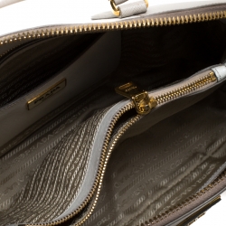 Pre Owned Prada Grey/Off White Saffiano Lux Leather Medium Promenade Tote