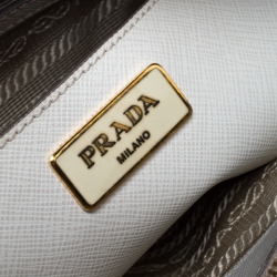 Pre Owned Prada Grey/Off White Saffiano Lux Leather Medium Promenade Tote