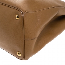 Pre Owned Prada Caramel Saffiano Lux Leather Large Double Zip Tote