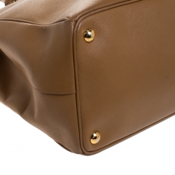 Pre Owned Prada Caramel Saffiano Lux Leather Large Double Zip Tote
