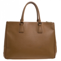 Pre Owned Prada Caramel Saffiano Lux Leather Large Double Zip Tote