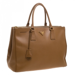 Pre Owned Prada Caramel Saffiano Lux Leather Large Double Zip Tote