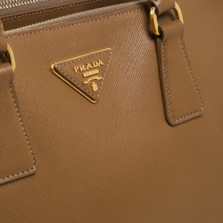 Pre Owned Prada Caramel Saffiano Lux Leather Large Double Zip Tote