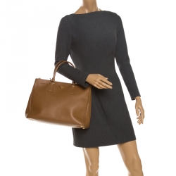 Pre Owned Prada Caramel Saffiano Lux Leather Large Double Zip Tote