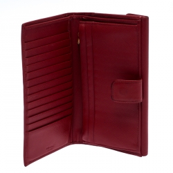 Pre Owned Prada Red Saffiano Metal Leather Long Flap Wallet