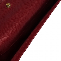 Pre Owned Prada Red Saffiano Metal Leather Long Flap Wallet