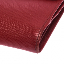 Pre Owned Prada Red Saffiano Metal Leather Long Flap Wallet