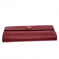 Pre Owned Prada Red Saffiano Metal Leather Long Flap Wallet