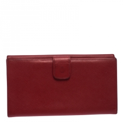 Pre Owned Prada Red Saffiano Metal Leather Long Flap Wallet