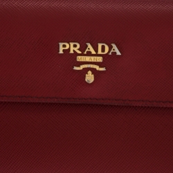 Pre Owned Prada Red Saffiano Metal Leather Long Flap Wallet