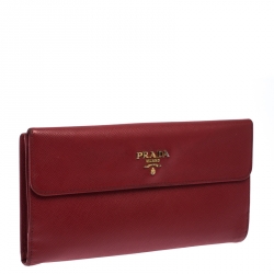 Pre Owned Prada Red Saffiano Metal Leather Long Flap Wallet