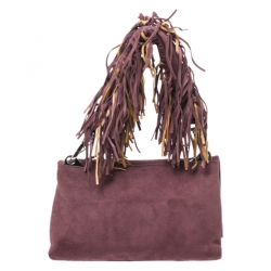 Pre Owned Prada Dark Purple Suede Fringe Flap Bag