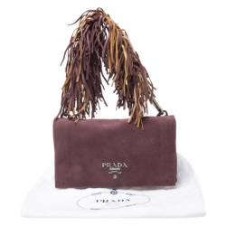 Pre Owned Prada Dark Purple Suede Fringe Flap Bag