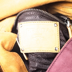 Pre Owned Prada Dark Purple Suede Fringe Flap Bag