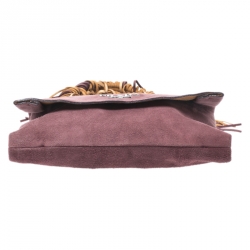 Pre Owned Prada Dark Purple Suede Fringe Flap Bag