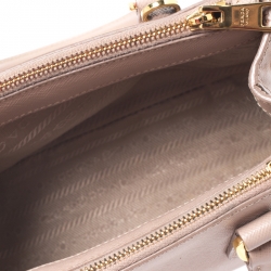 Pre Owned Prada Old Rose Saffiano Lux Leather Mini Double Zip Tote