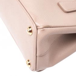 Pre Owned Prada Old Rose Saffiano Lux Leather Mini Double Zip Tote