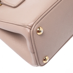 Pre Owned Prada Old Rose Saffiano Lux Leather Mini Double Zip Tote
